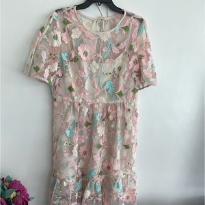 Donna Morgan — Embroidered Tulle Frilly Floral Dress.  Size 16. NWOT